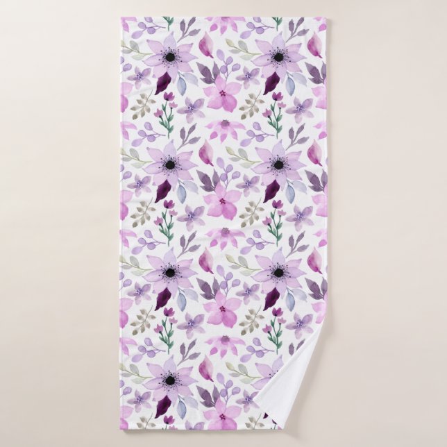 Elegante patrón de flores rosadas y moradas (Toalla de baño)