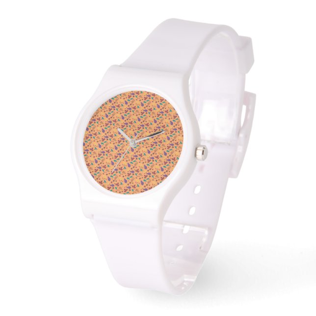 Elegante patrón de hoja Naranja reloj de silicona (Ángulo)