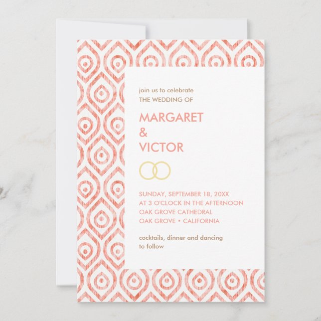 Elegante patrón de Ikat Invitación a la boda (Anverso)