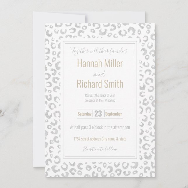 Elegante patrón de leopardo Purpurina plateado (Anverso)