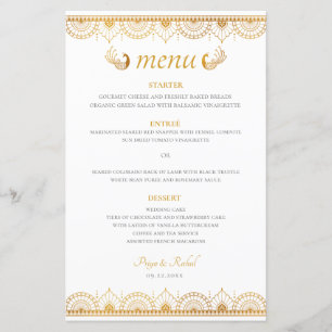 Elegante patrón de oro Menú Boda indio