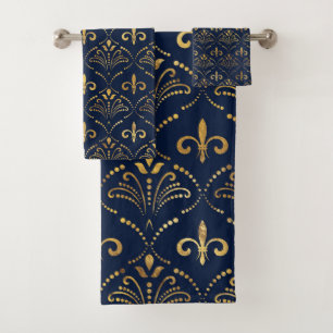 Elegante patrón Fleur-de-lis - Oro y azul profund