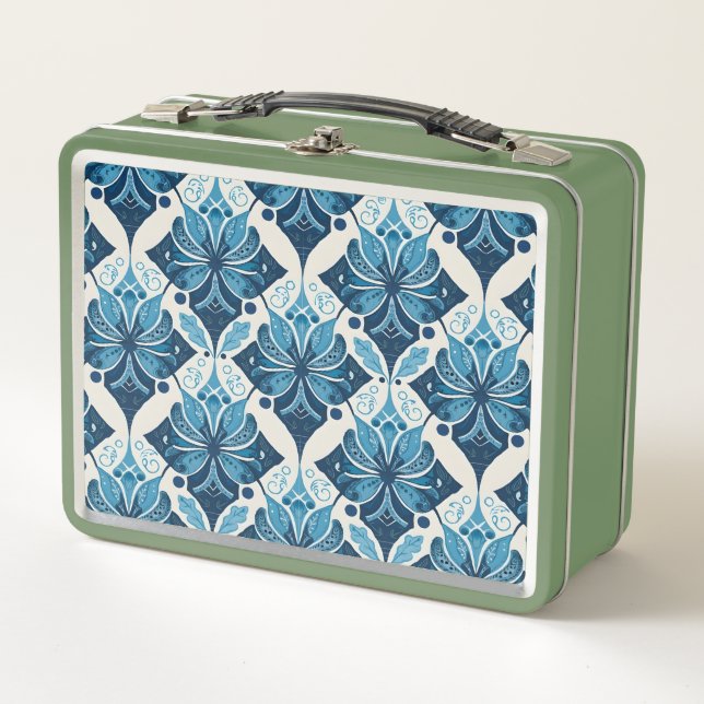 Elegante patrón floral boho en azul (Anverso)