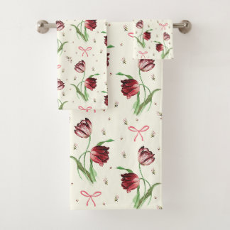 Elegante patrón floral de lazos y tulipanes vintag