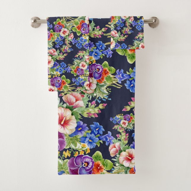 Elegante Patrón Floral Foliage azul amarillo rosad (In situ)