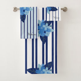 Elegante patrón floral rayado Monocromático Azul