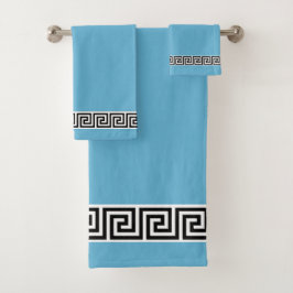 Elegante patrón griego negro sobre azul turquesa
