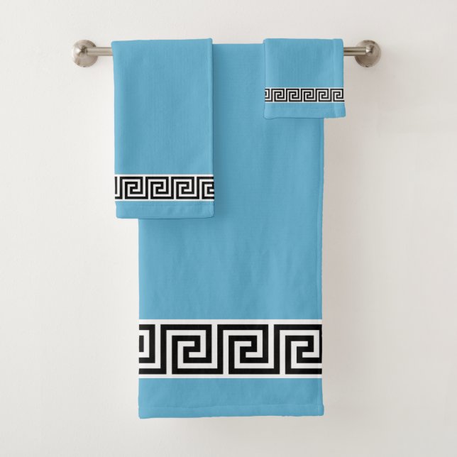 Elegante patrón griego negro sobre azul turquesa (In situ)