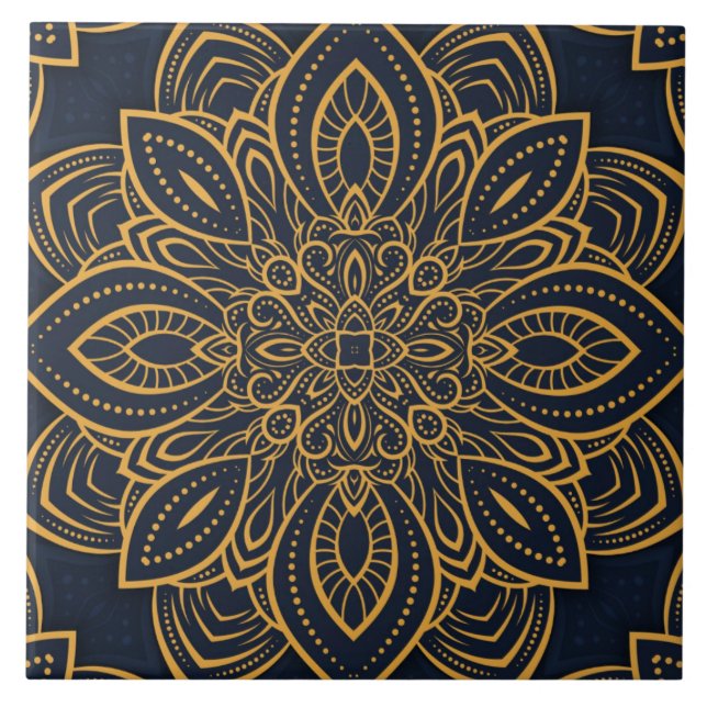 elegante patrón oro negro azulejo cerámica (Frente)