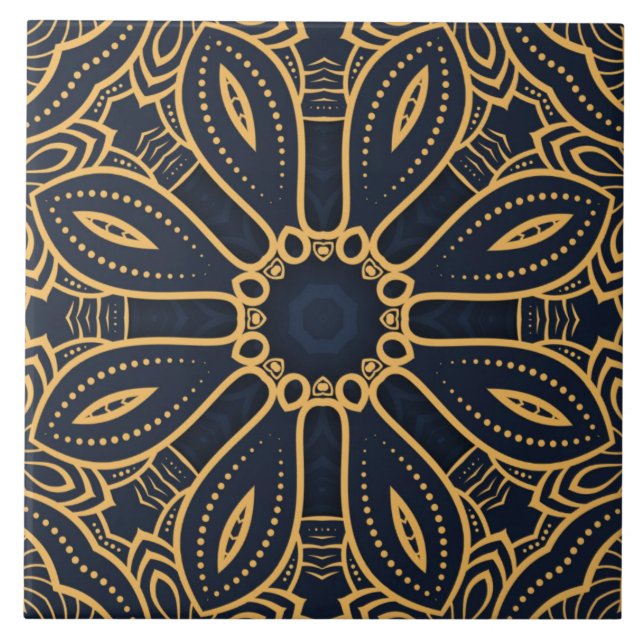 elegante patrón oro negro azulejo cerámica (Frente)