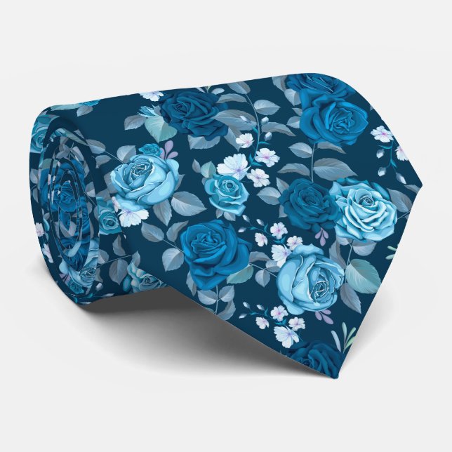 Elegante patrón Rosa azul de corbata de cuello (Enrollado)