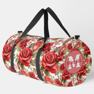 Elegante Patrón Roses Rojos Gran Bolsa Duffel