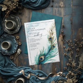 Elegante pavo real y Verde azulado - Invitación a