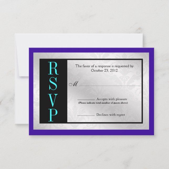 Elegante Pavón Floral Damask Giro Boda RSVP (Anverso)