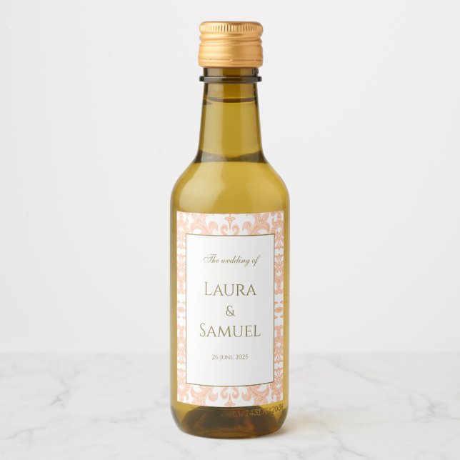Elegante Peach y Gold Mini Wine Labels (Anverso)