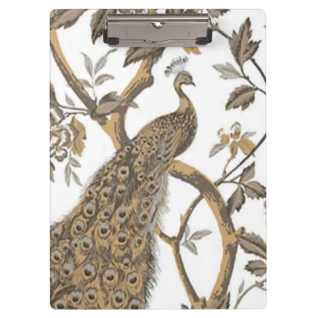 Elegante Peacock En El Portapapeles Blanco (Anverso)