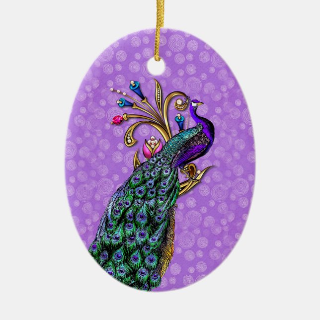 Elegante Peacock Nuestro Primer Ornamento De Navid (Frente)