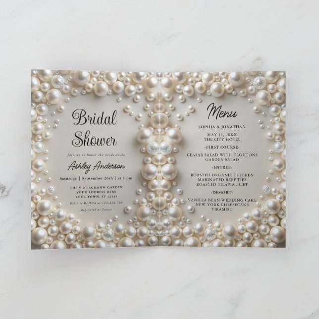 Elegante Pearls Bridal Shower Invitación (Interior)