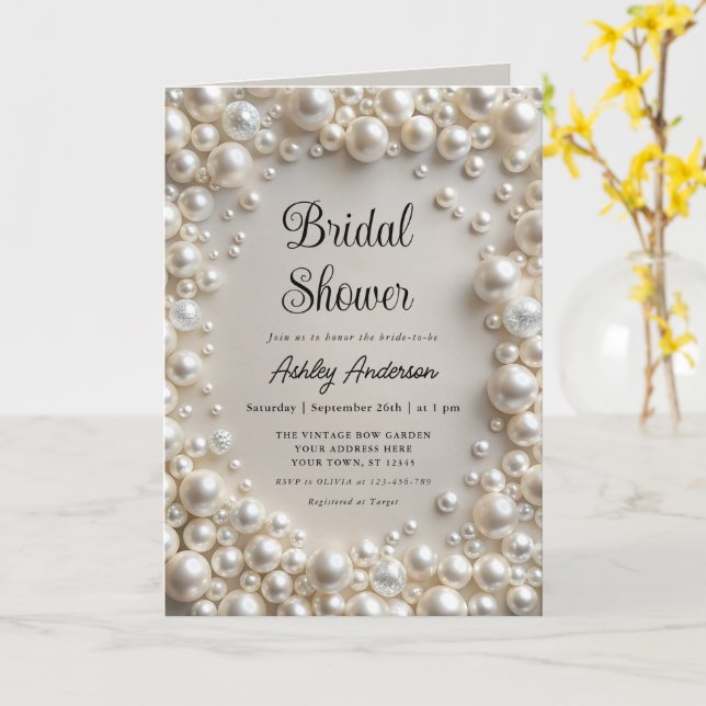 Elegante Pearls Bridal Shower Invitación (flor amarilla)
