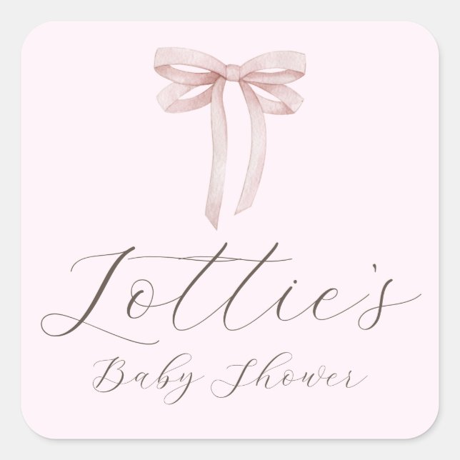 Elegante Pegatina Baby Shower Chica de Bow Rosado (Anverso)