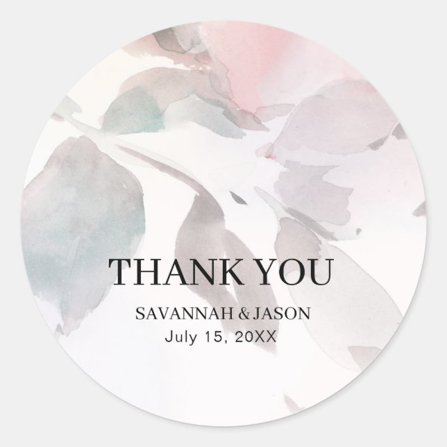 Elegante Pegatina Boda de acuarela floral (Anverso)