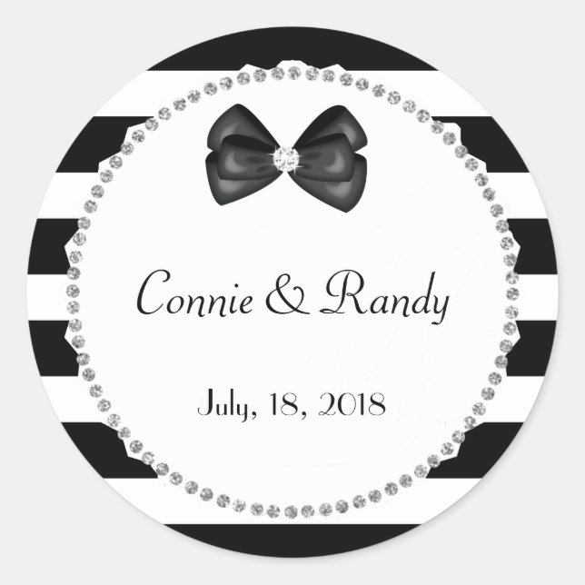 Elegante Pegatina Boda de diamantes blancos y negr (Anverso)