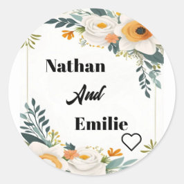 Elegante Pegatina Boda de flores clásicas
