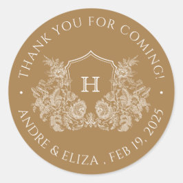 Elegante Pegatina Boda de Monograma Dorado