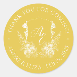 Elegante Pegatina Boda de Monograma Dorado