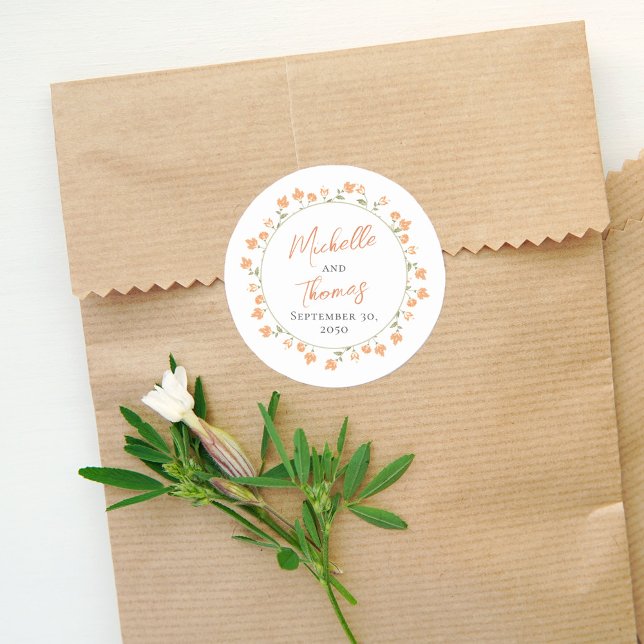 Elegante Pegatina con Floral de Boda (Peach floral wedding custom sticker with stylish calligraphy script. )