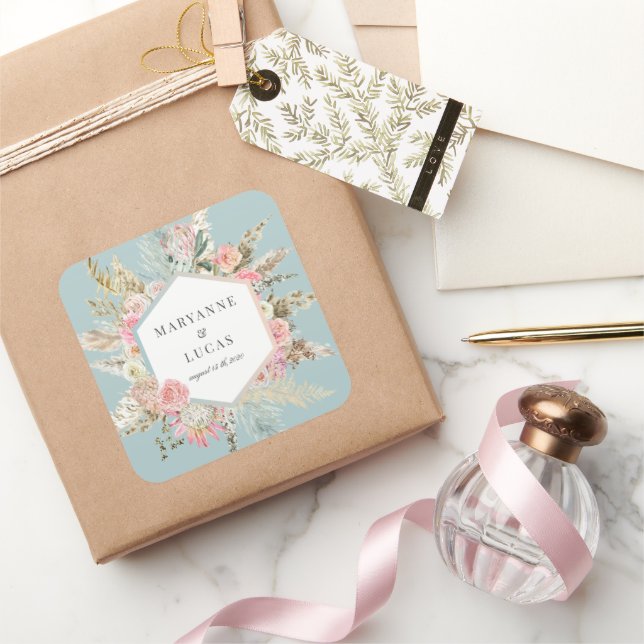 Elegante Pegatina cuadrado de monograma floral boh (Regalar)