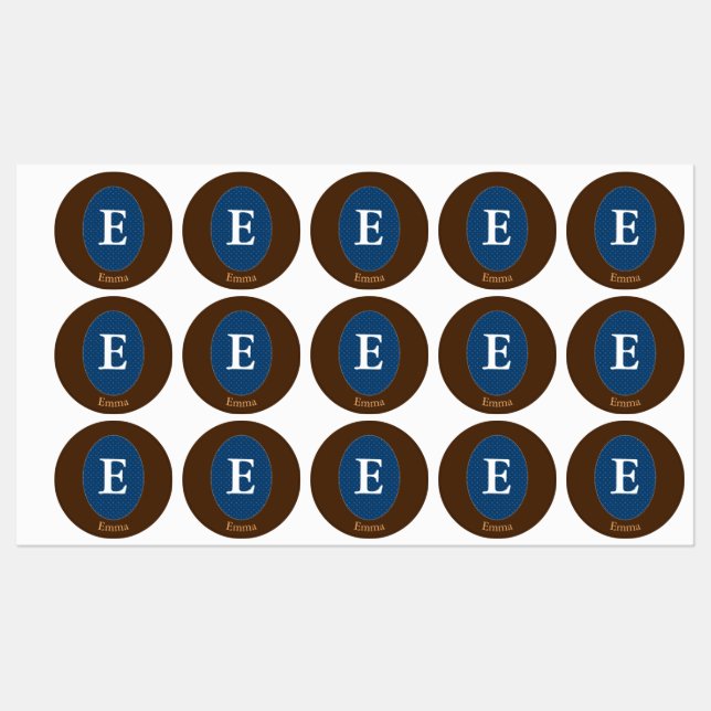 Elegante Pegatina cuadrado monograma azul personal (Hoja)