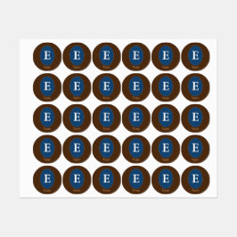 Elegante Pegatina cuadrado monograma azul personal