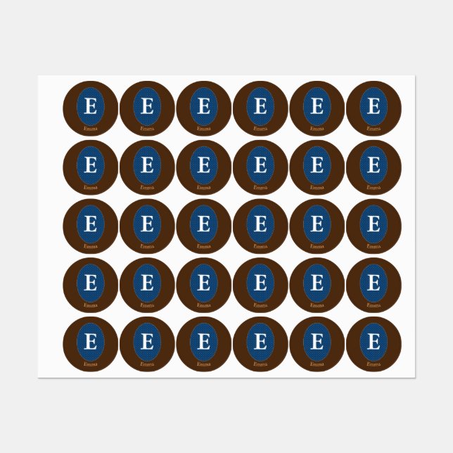 Elegante Pegatina cuadrado monograma azul personal (Hoja)