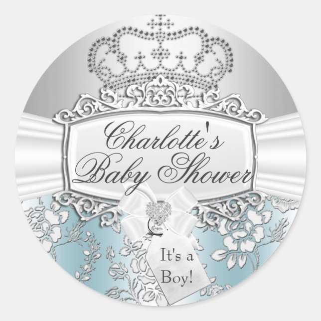 Elegante Pegatina de Baby Shower Blue Prince (Anverso)