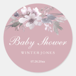Elegante Pegatina de Baby Shower con flores rosada