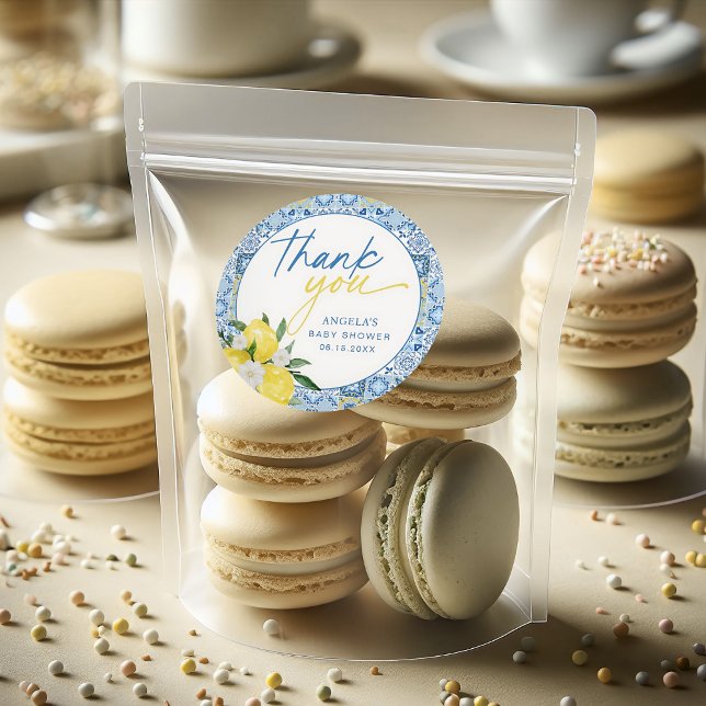 Elegante Pegatina de Baby Shower mediterráneo Lemo (Subido por el creador)