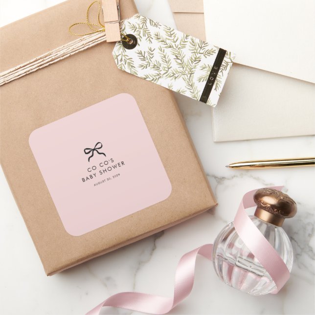 Elegante Pegatina de Baby Shower Square Bow Minima (Regalar)
