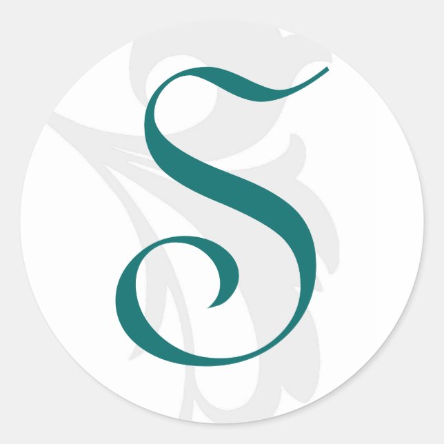 Elegante Pegatina de Boda de Monograma Verde azula (Anverso)