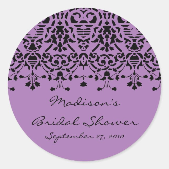 Elegante Pegatina de ducha de novia morado y negro (Anverso)