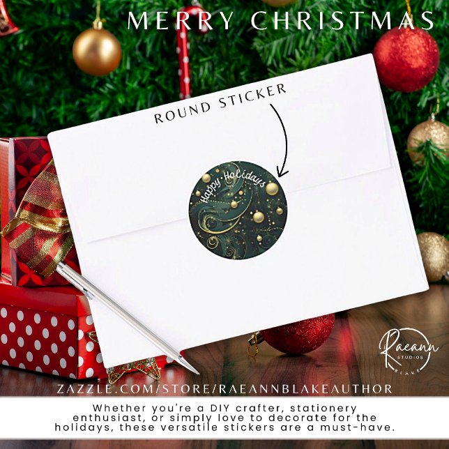 Elegante Pegatina de Fiestas Verde y Oro Feliz (Subido por el creador)