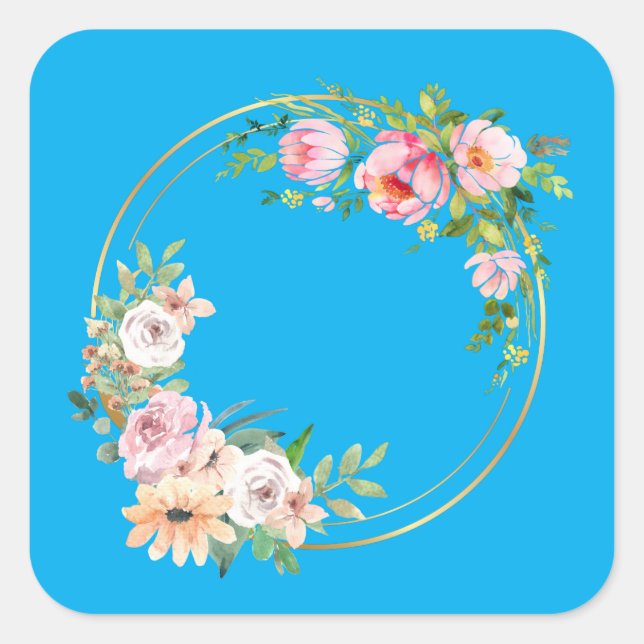 Elegante Pegatina de flor rosa y dorada azul (Anverso)