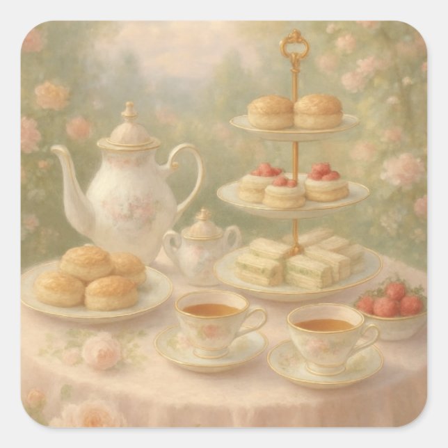 Elegante Pegatina de la Plaza del Tiempo del Té (Anverso)