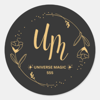 Elegante Pegatina de Logotipo Floral Negro y Oro d