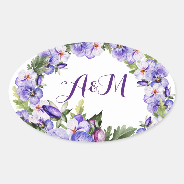 Elegante Pegatina de Monograma Floral de Lavanda V (Anverso)