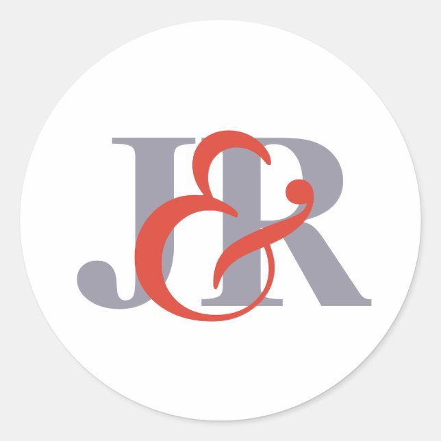 Elegante Pegatina de Monograma Moderno Boda (Anverso)