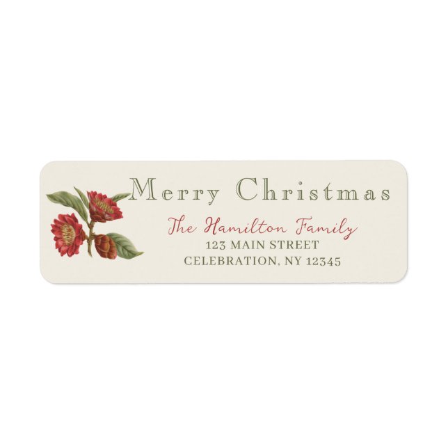 Elegante pegatina de Navidad floral roja y verde (Frente)