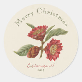 Elegante pegatina de Navidad floral roja y verde