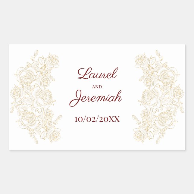 Elegante Pegatina de Rosas de Borgoña y Oro (Anverso)