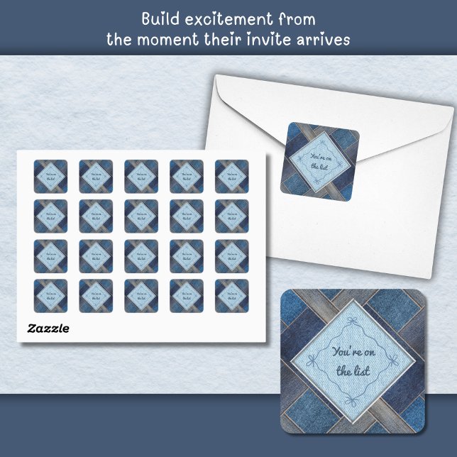 Elegante Pegatina de Sello para sobres de Denim Fi (Stylish Denim Party Square Envelope Seal Sticker)